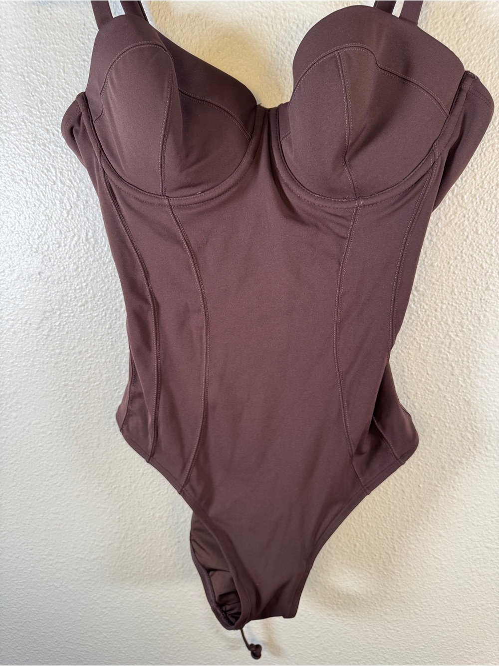 TA3 Brown Bombshell Sculpting Push Up One Piece Swimsuit Womens L Lace Up Back - Picture 6 of 9